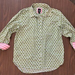 Nautica Green and White Patterned Button Down Shirt